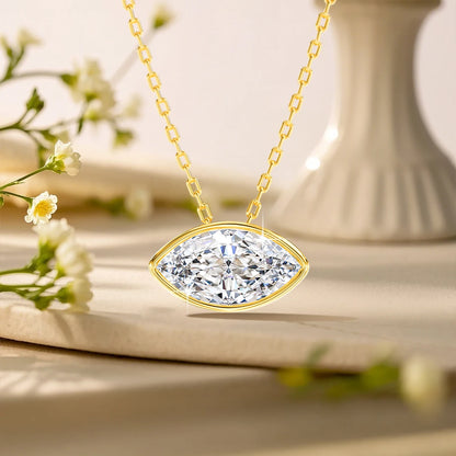 100% 14K Gold Marquise Cut Moissanite Pendant Necklace
