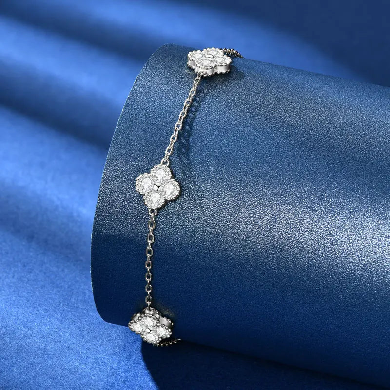 18k Gold Plated Clover Flower Moissanite Necklace, Earrings & Bracelet Set