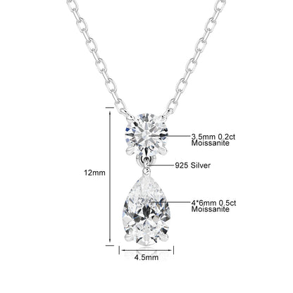 18K Gold Plated Two-Stone Moissanite Necklace – Round & Pear Cut D Color VVS1