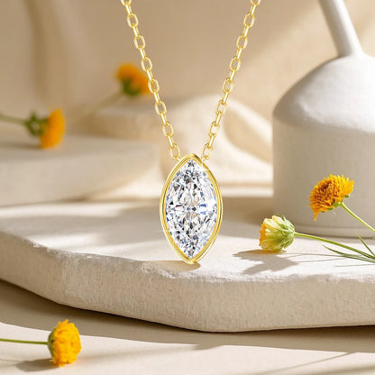 100% 14K Gold Marquise Cut Moissanite Pendant Necklace