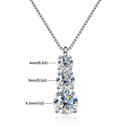1.8 Carat Moissanite 3 Stones 18k Plated Gold Necklace