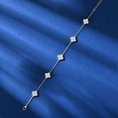 18k Gold Plated Clover Flower Moissanite Necklace, Earrings & Bracelet Set