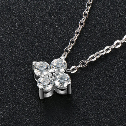 Moissanite Four-leaf Flower Necklace with a Matching Earrings
