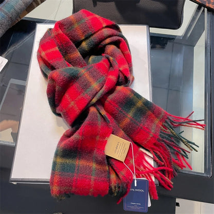 100% Wool Plaid Scarf - Christmas Gift for Men and Women
