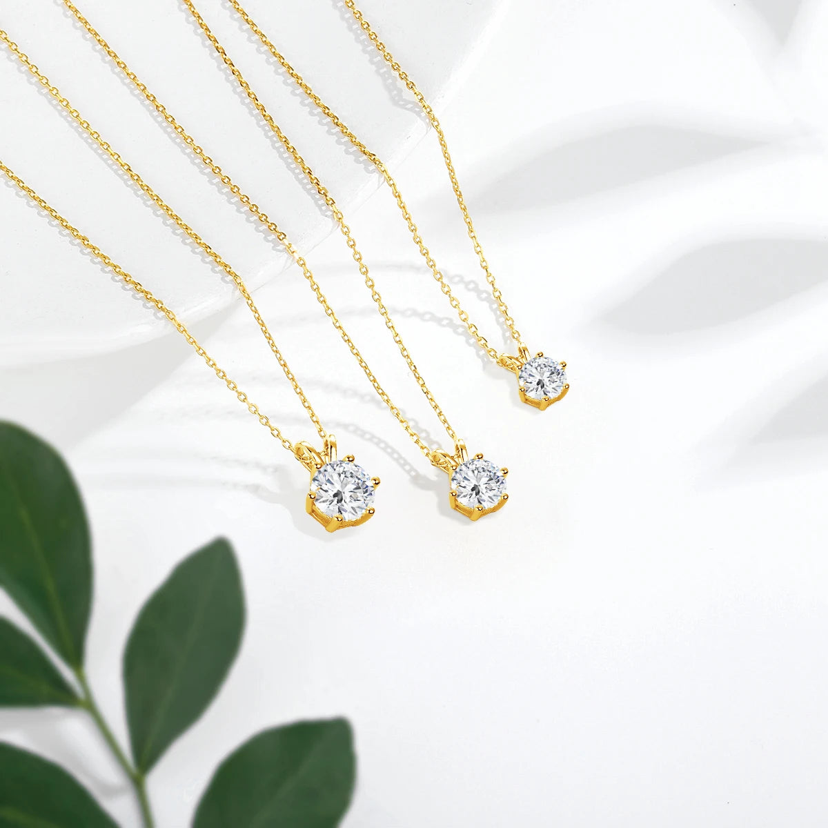 Real 14k Gold Pendant Round Cut Moissanite Necklaces