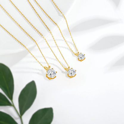 Real 14k Gold Pendant Round Cut Moissanite Necklaces