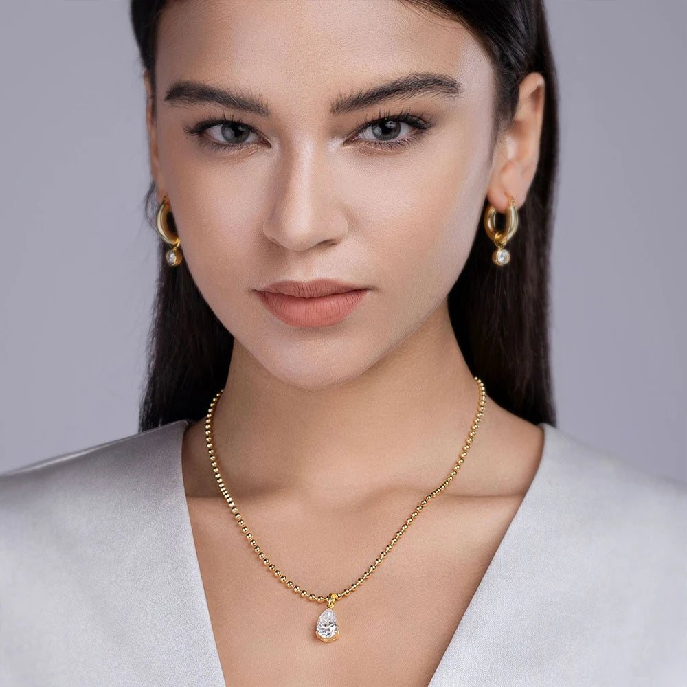 5CT Pear Cut Moissanite Bead Chain Necklace