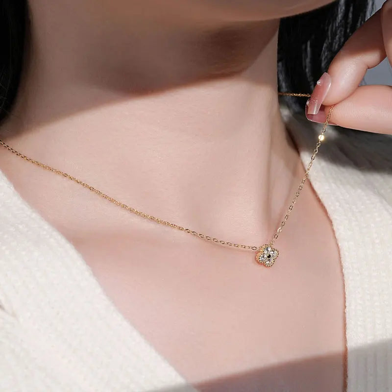 18k Gold Plated Clover Flower Moissanite Necklace, Earrings & Bracelet Set