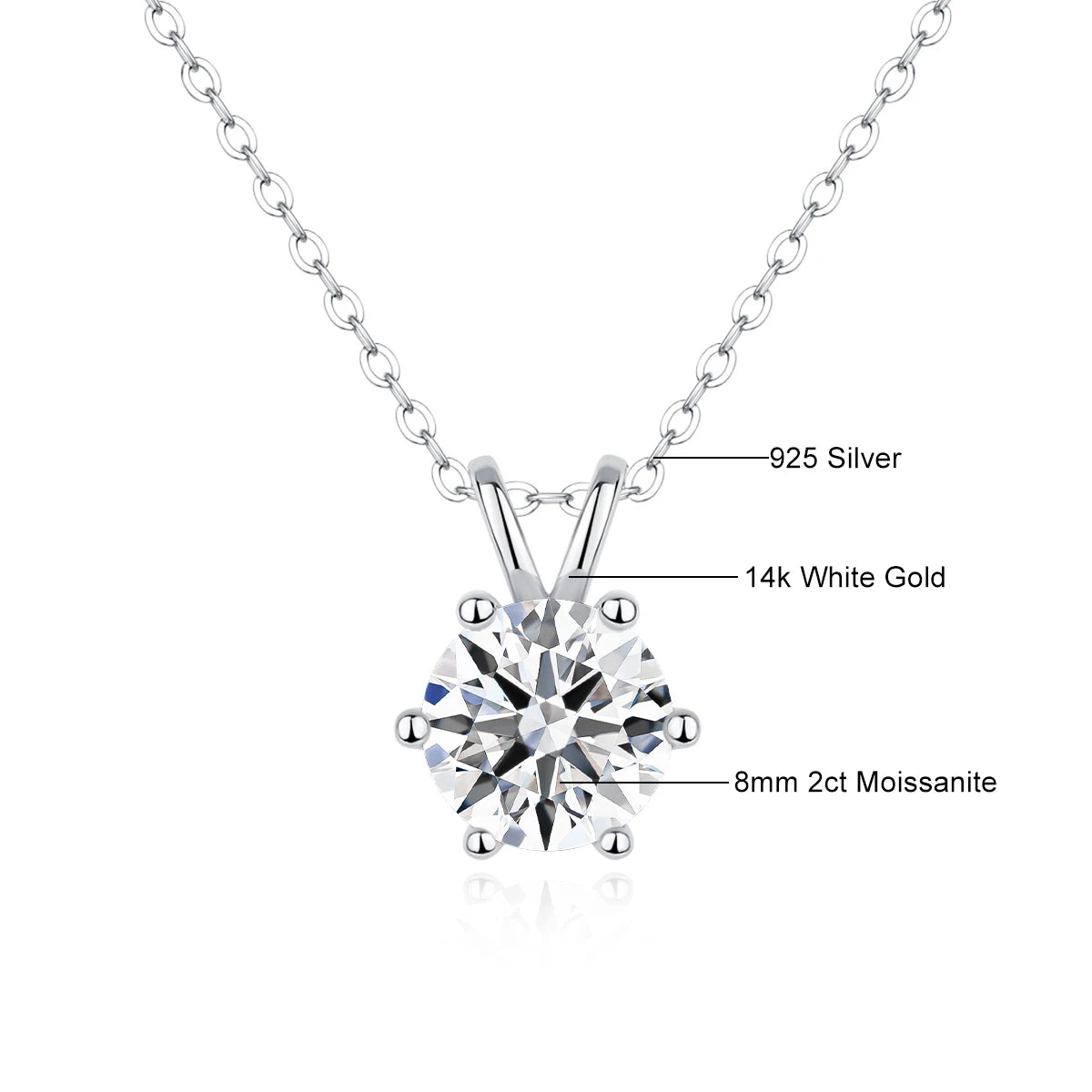 Real 14k Gold Pendant Round Cut Moissanite Necklaces