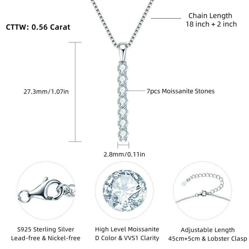 Moissanite 7-stone Bar Necklace - Gift for Her