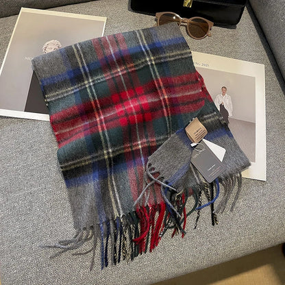 100% Wool Plaid Scarf - Christmas Gift for Men and Women