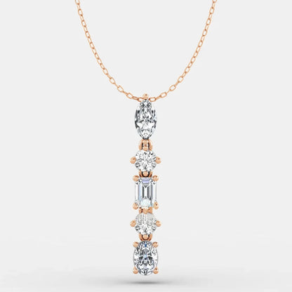 2.1 Carat 5-Stone Moissanite Necklace - Marquise, Round, Oval, Emerald Cut Moissanite