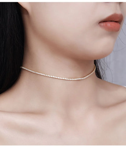 Moissanite Tennis Choker 18K Gold Pleated Necklace