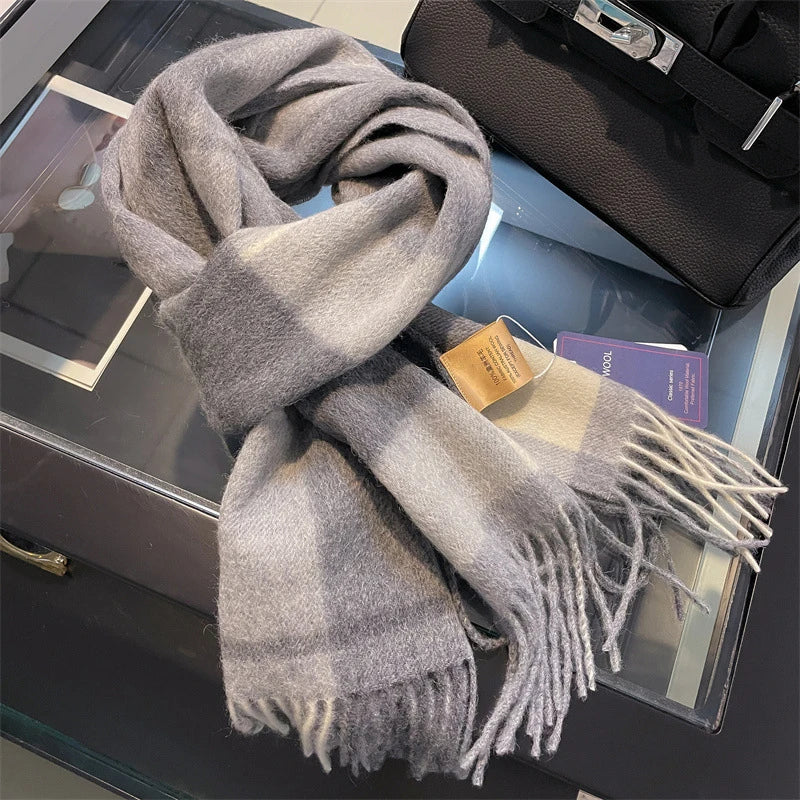 100% Wool Plaid Scarf - Christmas Gift for Men and Women