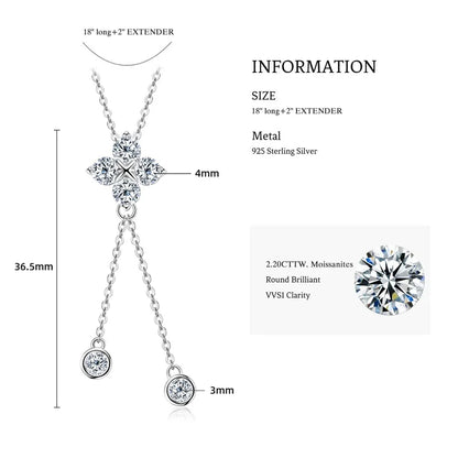 Four Leaf Clover Moissanite Tassel Necklace - Gift for Her