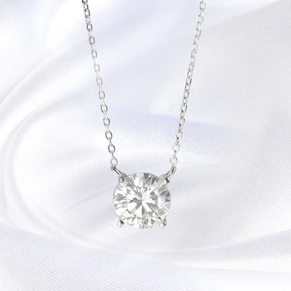 Round Cut Moissanite White Gold Plated Necklace