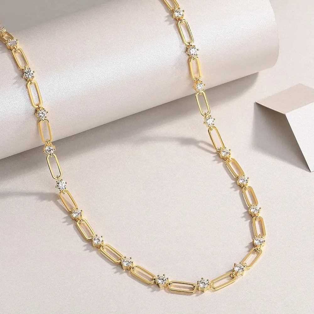 Moissanite Chain Choker Necklace 18K Gold Plated - Christmas Gift for Women