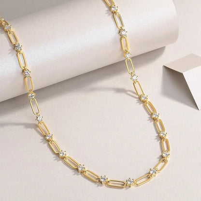 Moissanite Chain Choker Necklace 18K Gold Plated - Christmas Gift for Women