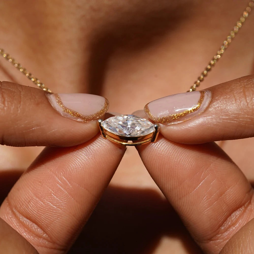 Marquise Cut Solitaire Moissanite 18k Gold Plated Necklace - Christmas gift for Her