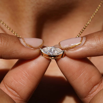Marquise Cut Solitaire Moissanite 18k Gold Plated Necklace - Christmas gift for Her