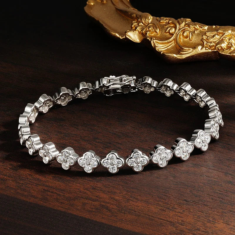 Four Leaf Clover Moissanite Tennis Bracelet - Christmas Gift
