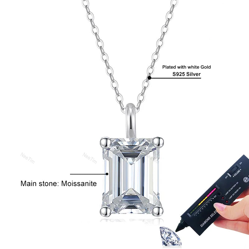Emerald Cut Moissanite 18K Gold Plated Necklace