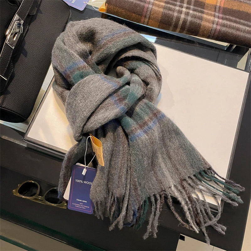 100% Wool Plaid Scarf - Christmas Gift for Men and Women