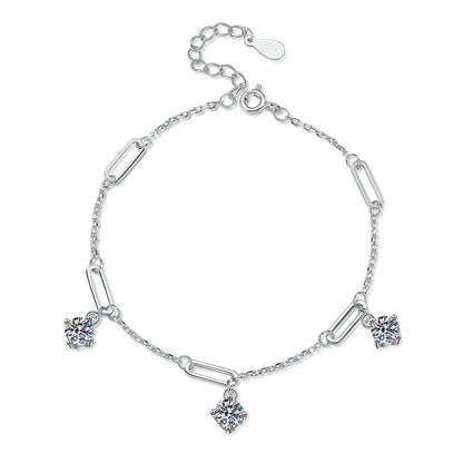 1.5CT Moissanite 3-Charms Bracelet – Elegant Gift for Her