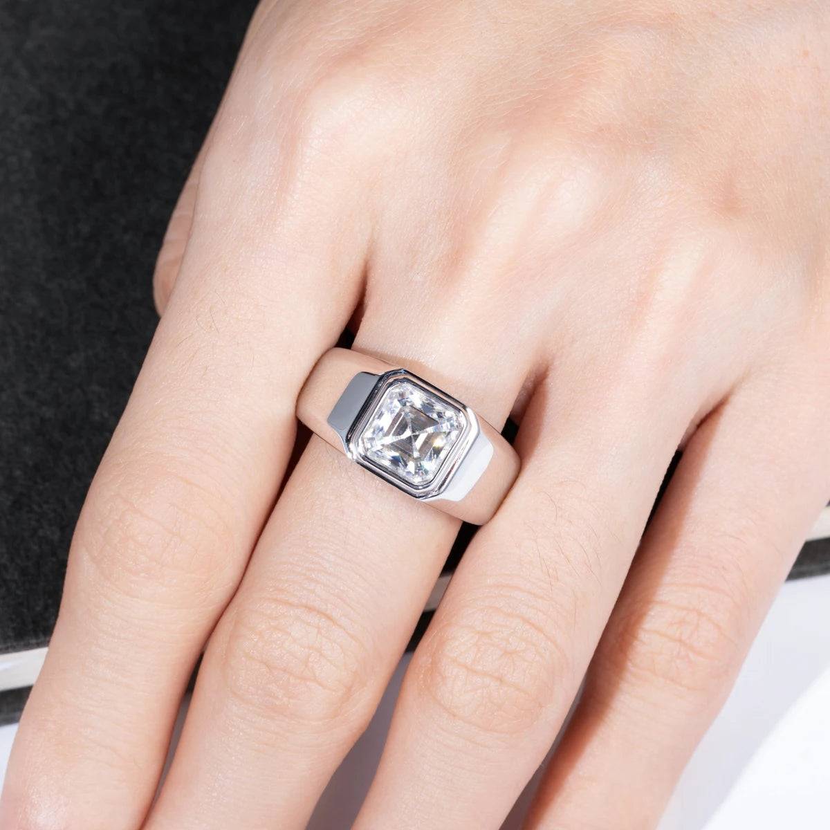 3CT Asscher Cut Moissanite Men’s Ring – Pinky or Engagement Ring