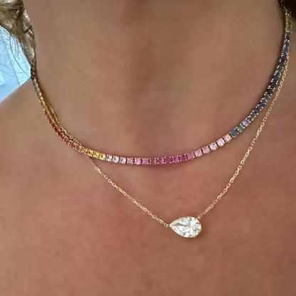 East-West Pear Cut Moissanite 18K Gold Plated Necklace – Christmas Gift for Her