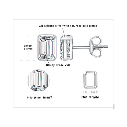 Emerald Cut 1.6 Carat Moissanite Stud Earrings – Luxury Gift for Her