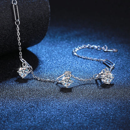 1.5CT Moissanite 3-Charms Bracelet – Elegant Gift for Her