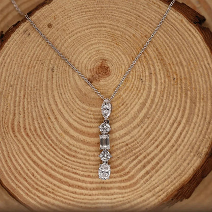 2.1 Carat 5-Stone Moissanite Necklace - Marquise, Round, Oval, Emerald Cut Moissanite