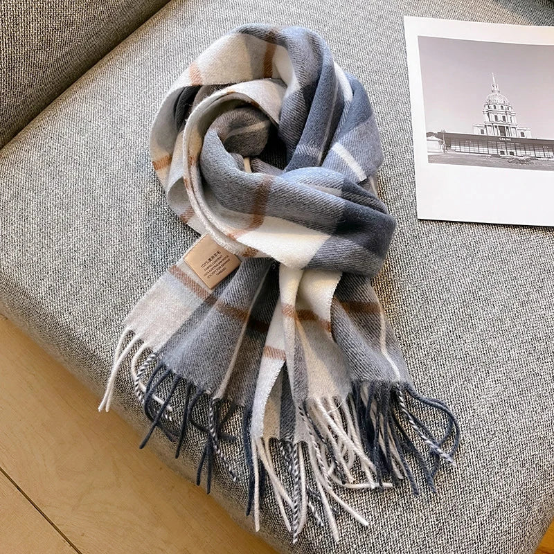 100% Wool Plaid Scarf - Christmas Gift for Men and Women