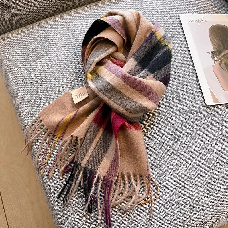 100% Wool Plaid Scarf - Christmas Gift for Men and Women