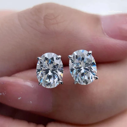 Oval Cut Moissanite Stud Earrings - Christmas Gift