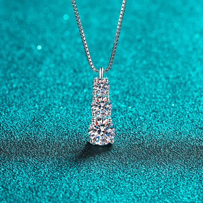 1.8 Carat Moissanite 3 Stones 18k Plated Gold Necklace