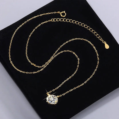 Oval Cut Solitaire Moissanite 18K Gold Plated Necklace – Christmas Gift for Her