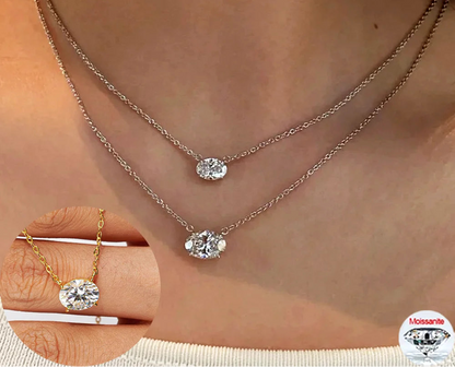 Oval Cut Solitaire Moissanite 18K Gold Plated Necklace – Christmas Gift for Her