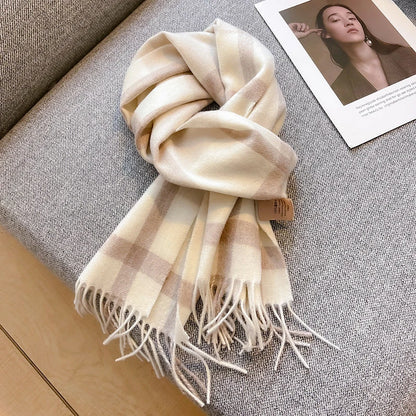 100% Wool Plaid Scarf - Christmas Gift for Men and Women