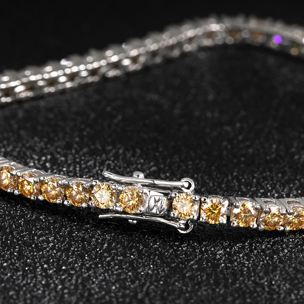 Yellow Moissanite Tennis Bracelet – GRA Certified, 18K White Gold Plated