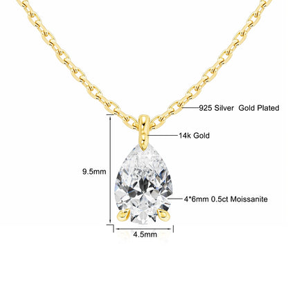 14K Gold Pendant 2CT Pear Cut Moissanite Necklace