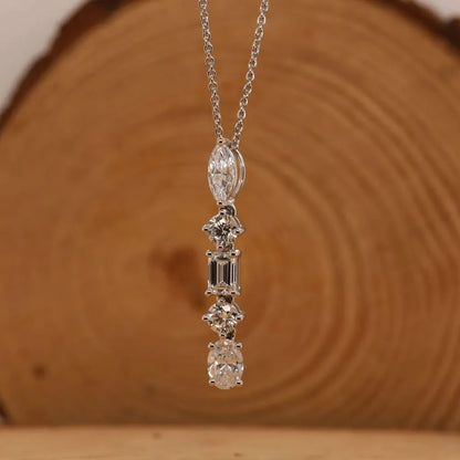2.1 Carat 5-Stone Moissanite Necklace - Marquise, Round, Oval, Emerald Cut Moissanite