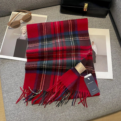 100% Wool Plaid Scarf - Christmas Gift for Men and Women