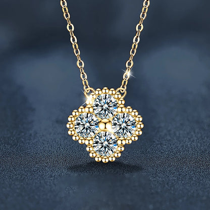 18k Gold Plated Clover Flower Moissanite Necklace, Earrings & Bracelet Set