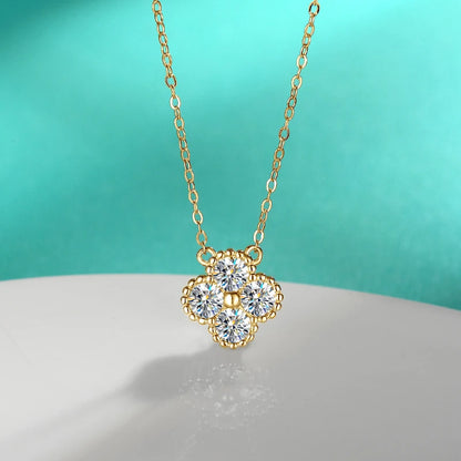 18k Gold Plated Clover Flower Moissanite Necklace, Earrings & Bracelet Set