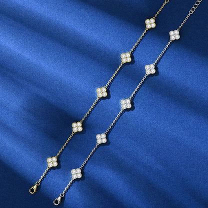 18k Gold Plated Clover Flower Moissanite Necklace, Earrings & Bracelet Set