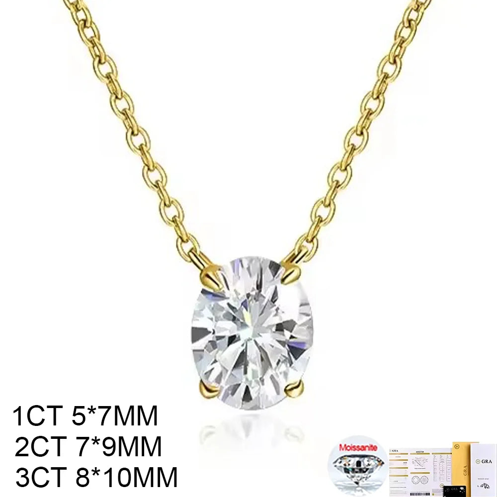 Oval Cut Solitaire Moissanite 18K Gold Plated Necklace – Christmas Gift for Her