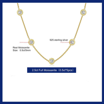 2.5ct Moissanite 5 Stones Moissanite 18k Gold Plated Necklace