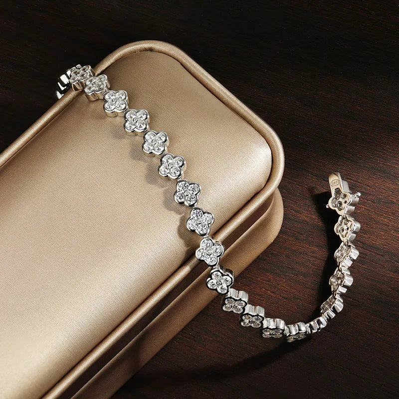 Four Leaf Clover Moissanite Tennis Bracelet - Christmas Gift